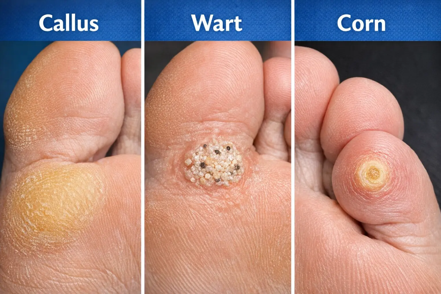Callus vs Wart vs Corn